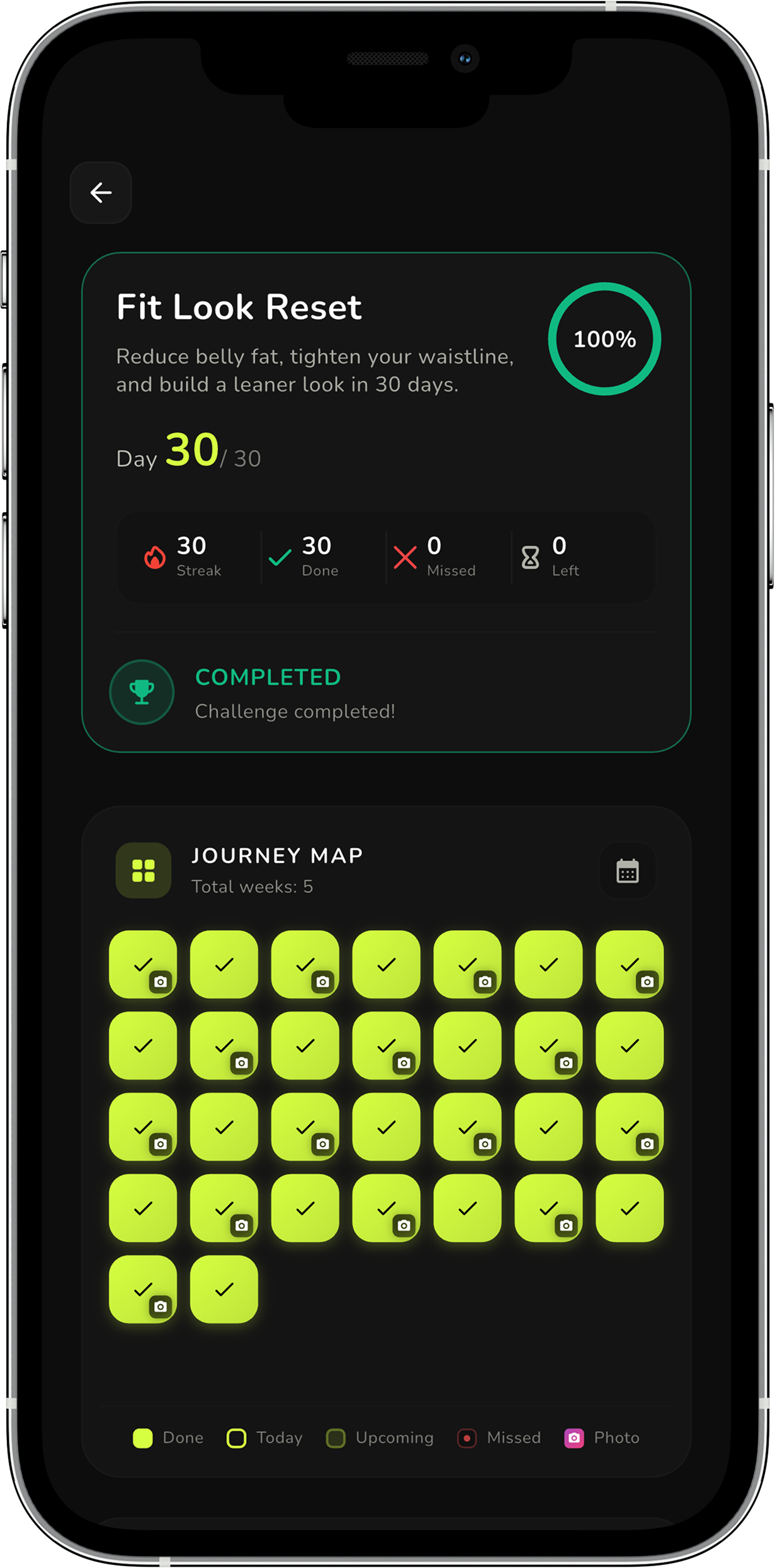 Completed 30-day Vouxe challenge with streak and journey map